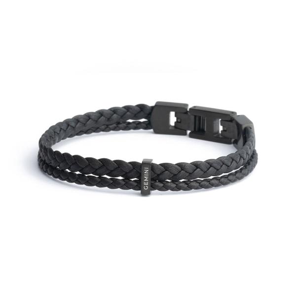 Doppeltes Armband aus schwarzem italienischem Nappaleder mit schwarzem Finish - Duo Black